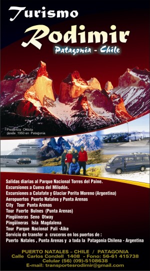 Rodolfo D&igrave;az Miranda Anuncios de Propiedades en Torres del Paine |  TRANSFER EN PATAGONIA PUNTA ARENAS 61-415738  TRANSFER RODIMIR, PARQUE &Ntilde;AND� PINGUINERAS SENO OTWAY TORRES DEL PAINE PERITO MORENO